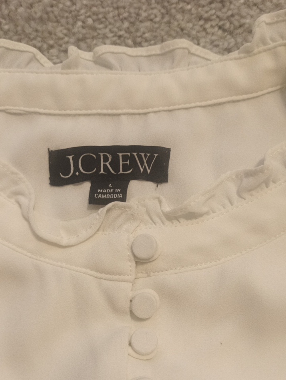 J Crew Sleeveless Ivory Top Ruffle Neck Buttons Size L